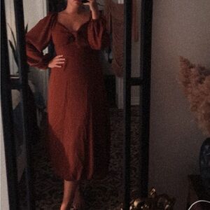 SHEIN Long Sleeve Dress in Warm Brown